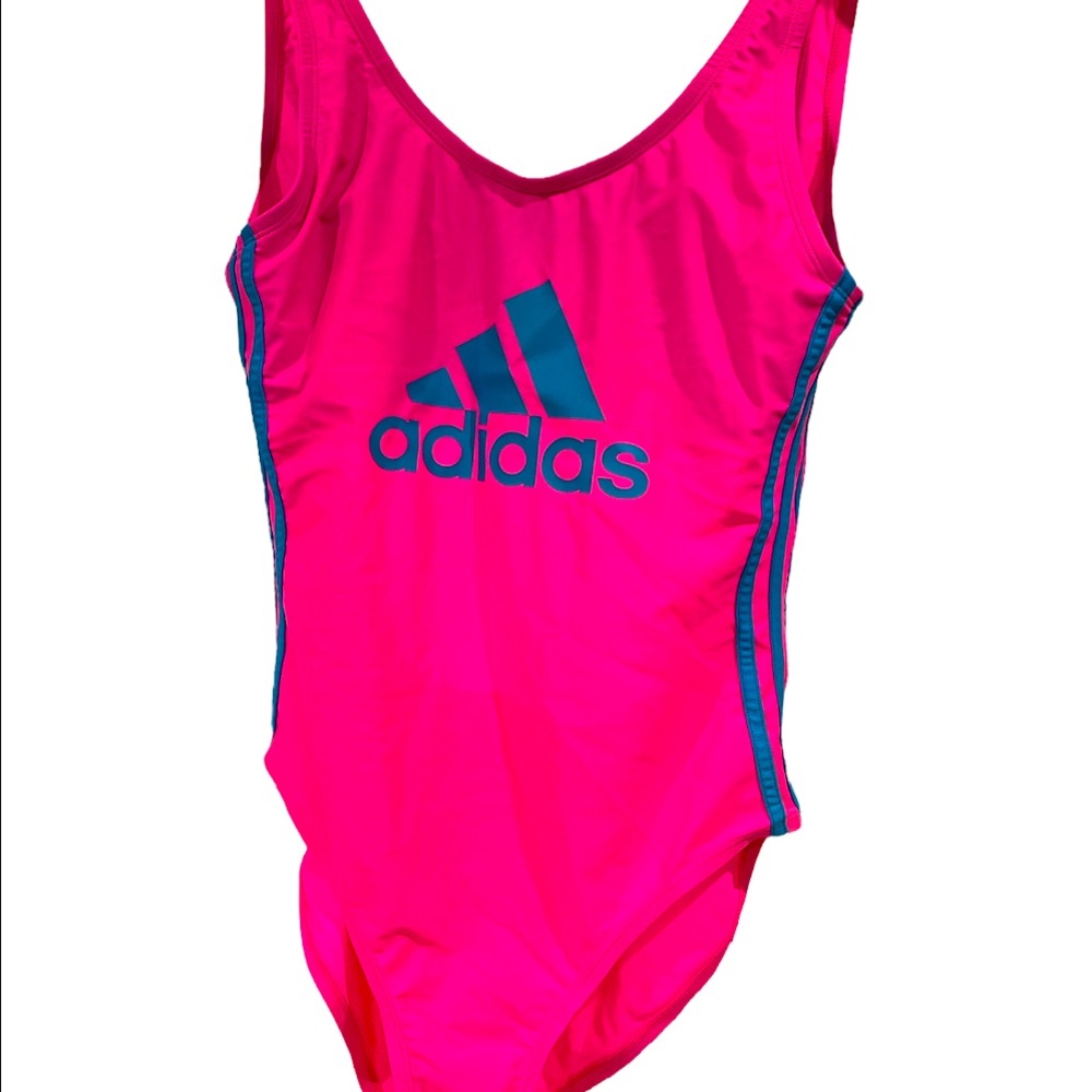 Hot pink and blue one piece swimsuit. Super cute for summer.